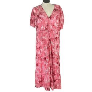 Torrid Dress Women 3X Pink Tiered Button Front Floral Lace Peasant Maxi Dress